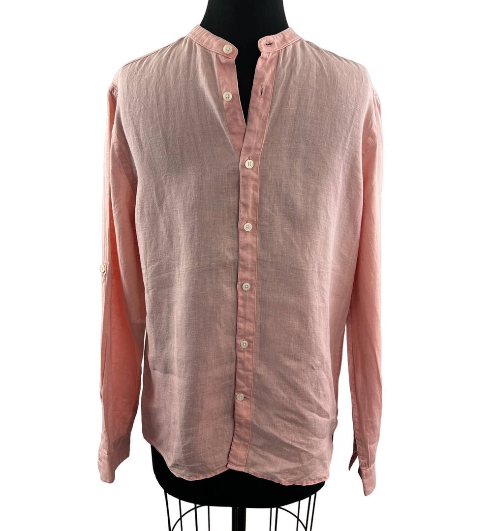 JULES Light Pink Long Roll Tab Sleeve Button Down Casual Blouse Top Shirt Size M